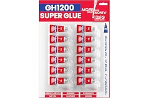 GH1200 1g x 12 Super Glue All Purpose with Anticlog Cap, Fast,Thick & Strong Adhesive Cyanoacrylate Glue, superglue for Plastics, DIY Craft, Ceramics, Leather, Metal