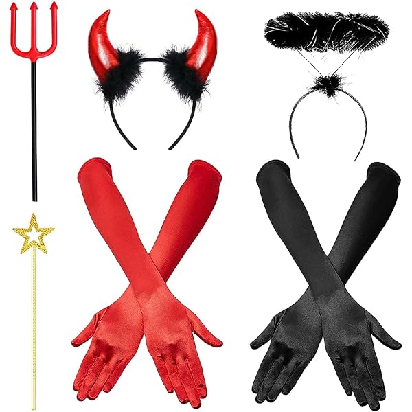Serre-tête Cornes De Diable Et Trident à Paillettes - Rouge/Noir, Accessoire Costume Halloween, Carnaval