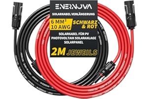 enernova Solarkabel 4mm²/6mm², Solarkabel Verlängerung 1/2/3/5/10/15/20M, Multi-Contact 4 Solarkabel, IP67 Wasserdichtem, Solarkabel Verlängerungskabel(6mm² 2M)