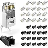VCELINK RJ45 Cat 7 Cat6A Shielded Through Connectors, 20 Pack, Black | 10Gbit/s, Cat7/Cat6A Shielded PoE Cable with Insert Gu