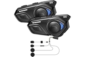 WAYXIN R16 Interfono Moto,interfono casco con Doppio Chip per Multitasking Audio Cuffie ,2 a 6 Motociclisti 1500 m Sistema di Comunicazione, HiFi/Condivisione Musica/FM/Universale/Cancellazione del Rumore