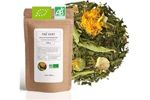 MES THÉS Thé Vert bio aromatisé Mandarine Pamplemousse - 100g (40 tasses) - Thé en vrac 100% agriculture biologique - Mes-Thés