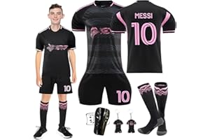 Byhsoep Camiseta de Fútbol,Conjunto de Fútbol de Jersey para Niños con Camiseta,Camiseta Deportiva de Fútbol con Pantalones Cortos,Calcetines y Placa Protectora de Rodilla
