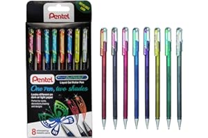 Pentel YK110/8-M hybrydowy podwójny metaliczny długopis żelowy, 8 długopisów w 16 połyskujących metalicznych kolorach