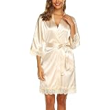Damen Satin Bademantel Kimono – Kurz, Mit Gürtel, 3/4-Ärmel, Aus Weichem 100% Polyester, Für Braut & Morgen