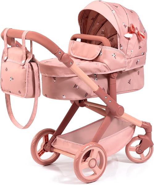 Bayer Design 17026AA Puppenwagen Xeo mit Tasche, höhenverstellbarer Griff, Schwenkschieber, wandelbar als Puppenjogger, bewegliche Vorderräder, integrierter Korb, Rosa - 1