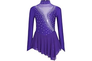 inhzoy Abito da Pattinaggio Artistico Bambina Balletto Leotard Manica Lunga Vestito Ballo Latino Tango Body Danza Classica Ballerina Costume da Danza Samba Salsa Dancewear