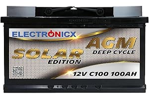 ELECTRONICX AGM Solarbatterie 12V 100Ah – Wartungsfreier Akku für Wohnwagen, Wohnmobil, Mover, Boot & Off-Grid Solarsysteme – Versorgungsbatterie Deep Cycle Solar Edition