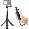 GEPULY Mini Hand Grip Selfie Stick Tripod Stand for GoPro Hero 12 11 10 9 8 7 6 5 4 3 2,Fusion, Max,Insta360,AKASO, SJCAM,DJI OSMO Action Camera&Phones(3-in-1: Handle,Selfie Stick,Tripod Stand)