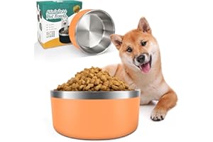 IKITCHEN Cuenco para perros para comida y agua, cuenco de acero inoxidable de 1,2 l, antideslizante, aislamiento de doble pared con parte inferior de goma para perros/gatos mediano/grande(40oz/5tazas, naranja)