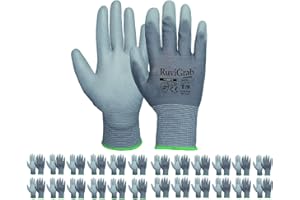 Ruvigrab Transpirable Poliuretano, Guantes De Trabajo Unisex Adulto, Gris (Grey), Talla 9 - 24 Pares Paquete De