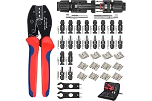 WanWen Kit di Crimpatura Solare per Cavo per Cavo Fotovoltaico 2.5/4.0/6.0 mm², Strumento di Crimpatura, 10 paia di Connettori per Pannello Solare Maschio/Femmina, 12 Supporti per Cavi, 2 Chiavi
