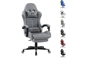 Gamtimer Gaming Chair with Footrest, Ergonomic Computer Chairs, Reclining High Back PU Leather Racing Gamer Chair with Headrest and Lumbar Support, Height Adjustable Video Game Chair for Adult, Gray