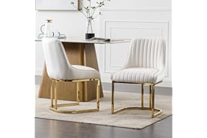 chairus Dining Chairs Set of 2 Velvet Upholstered Kitchen Chair with Metal Legs Armless Side Chairs for Living Room (White-2)