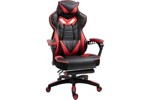 Vinsetto Silla Gaming Ergonómica Silla de Escritorio de Oficina Regulable en Altura Reclinable Respaldo con Reposapiés Reposacabezas Cojín Lumbar Ruedas 65x70x118,5-128,5 cm Rojo