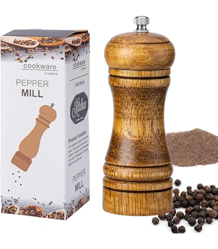 AuldHome 2er-Set Salz- Und Pfeffermühlen Aus Holz – Einstellbarer Keramikkern, 5 Zoll Hoch, Für Küche & Tisch