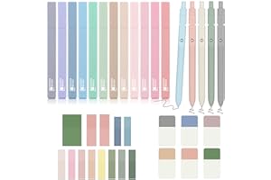 COZCLAM Lot de 17 Surligneus Pastels, 12 Sans Saignement Feutre Aesthetic Surligneurs, 5 Stylos Fineliner et Notes Autocollantes, Feutre Pastel Fourniture Bureau pour carnet secret fille