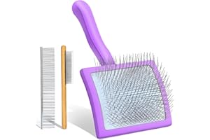 COZYGIFT Dog Slicker Brush for Medium or Long Haired Dogs, Long Pin Slicker Brush for Removes Loose Hair, Tangles and Knots, Best Grooming Tools for Small Animals, Large, Free Pet Comb, Purple