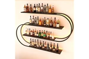 RAJYQODIS Botellero de Pared, Estante Flotante de 4 Niveles para Bar, Estante Industrial de Metal para exhibir Botellas, Ideal para decoración de hogar, Bar o Comedor, Color Negro (180cm)