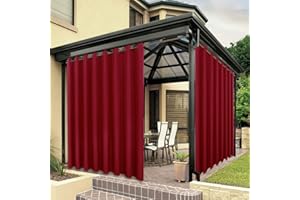 BONZER Extra breite, wasserdichte Outdoor-Vorhänge für Terrasse, schwer, Privatsphäre, Sonnenlicht blockierend, Ösen, Außenvorhänge für Veranda, Pergola, Pavillon, 1 Stück, 387 x 213 cm, Rot