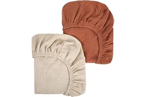 Peepeemax Drap Housse en Mousseline de Coton 80x40CM, 100% Coton Draps-Housses pour Couffin, Draps de Berceau pour Matelas Ovale, Sablier et Rectangulaire, 70x35 78x36 80x40 cm, Lot de 2, Brun
