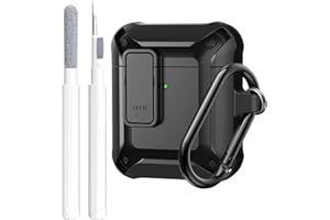 Airpods Case Cover Men Lock with Cleaning Kit, OTOPO Protective Cover with Cleaning Pen Compatible with Apple Airpod 1/2 Case, Shockproof Rugged Shell for iPods Case (Black)