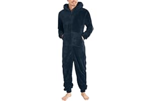 YOSUWOAI Jumpsuit Herren Damen Kuschelig Doppelseitiger Samt Schlafanzug Plüsch Lang Pyjama Winter Warm Overall Schlafoverall mit Reißverschluss und Taschen Teddy Fleece Einteiler Onesie