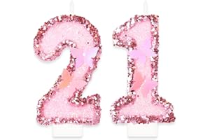YIRAN Girls 21st Birthday Candles,Number 21 Candle,Happy Birthday Candle,Pink Handmade Sequin Glitter Butterfly Candles Cake Topper Decoration for Girls Birthday Party Wedding Anniversary Celebration