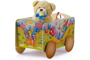 Dida - La Gara nel Bosco: Carretto Trainabile in Legno, Portagiochi con Ruote per Bambini 2-4 Anni - Giochi Educativi Metodo Montessori, Divertenti e Stimolanti