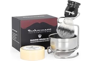 Tonhawness Shaving Brush Kit for Men, 4 in 1 Shaving Brushes Set Includes Nylon Bristle Shave Brush, Shaving Bowl & Stand and Shaving Soap Kit for Men’s Shave Gift