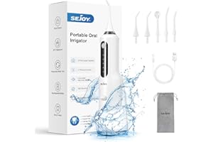 Sejoy Bezprzewodowy irygator do jamy ustnej, elektryczny, do mycia zębów, IPX7, wodoszczelny, 270 ml, przenośny irygator, ładowanie przez USB, do domu, biura, z 5 trybami pracy i 5 dyszami, biały