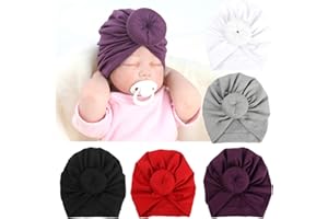 DRESHOW 5 Pièces Bébé Turban Bonnets de Naissance Chapeaux Nœuds Papillons Mignon Elastique Enfant Casquettes Bonnets pour Bébé Fille Garçon