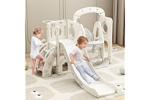 BenaRita Set altalena e scivolo per bambini Scivolo per bambini 6 in 1 con scala di salita, altalena, contenitore, canestro da basket, torre di guardia, parco giochi per bambini