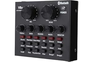 CCYLEZ V8-Soundkarte, Mini-Sound-Mixer-Board, professionelle Audio-Stereo-Live-Soundkarte, Mini-Dynamic-Mikrofon-Multifunktions-Soundkarte für Karaoke-Musikaufnahmen