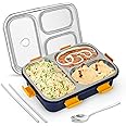 TEKCOOL Lunch Box for Adults - Lunch Box for Kids - with Spoon & Fork - Stainless Steel Lunch Box with 3 Compartment - Durable Perfect Size for On-The-Go Meal, BPA-Free (Blue)(3 Compartment)