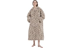 SOFTAN Decke Hoodie, extra Lange tragbare Decke für Erwachsene Frauen und Männer Geschenke, warme kuschelige Kapuze Decke Sweatshirt, Beige Gepard Druck Kunstpelz Sweatshirt Decke mit großer Tasche