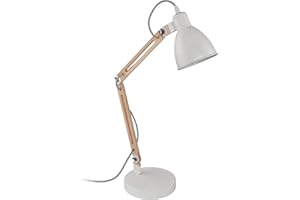 EGLO Lampa stołowa Torona 1, lampa stołowa w stylu vintage, industrialna, lampa nocna z drewna i metalu, lampa biurkowa w kolorze białym, naturalna, l