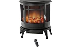 FLAME&SHADE Electric Fire Wood Stove with Remote Control, 63cm Portable Freestanding Fireplace Space Heater for Indoor use