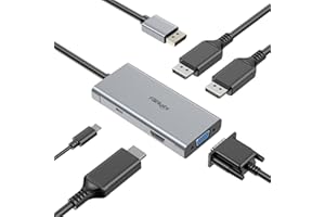 FAIRIKABE DisplayPort vers HDMI 4K@60Hz, répartiteur Displayport vers Double Port d'affichage, Adaptateur HDMI VGA 4 en 1, hub MST DP vers HDMI pour appareils DP 1.2