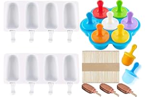 BEOIUCZZY 2 Stück 4 Zellen Eisformen Silikon, Silikon Mini Eisformen 7 Mulden Eisform mit Holzstäbchen Kuchenform Eisförmchen Popsicle Formen für DIY-Popsicles, Desserts, Pralinen