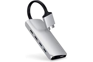 ‎SATECHI SATECHI Podwójny Multimedialny Adapter Typu C Z Podwójnym 4K HDMI, PD USB-C, Gigabit Ethernet, Czytnikami Kart Micro/SD, USB 3.0 - Dla MacBook Pro/Max M2/ M1 (Srebrny)