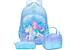 Kimwadalh Sac à Dos Fille Licorne Cartable Fille Sac école Fille Enfant Sac à Dos Scolaire pour Fille 3 en 1 Sets de Sacs + Isotherme Panier Repas + Trousse