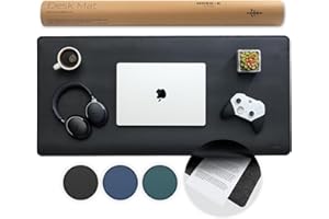 NORDIK BY DESIGN Nordik - Tapete de fieltro y cuero antideslizante para escritorio, negro, 35 x 17 pulgadas, fieltro y cuero vegano, organizadores de documentos, protector de escritorio mate para computadora portátil