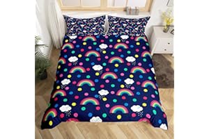 Homemissing Set di biancheria da letto per bambini con copripiumino singolo e carino arcobaleno, ultra morbido, con nuvole, arcobaleno, a pois, decorazione per la stanza, biancheria da letto con