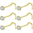 BLESSMYLOVE 316L Surgical Steel 22g/20g/18g Nose Rings Studs L-Shape Nose Nostrial Piercing Body Jewerly L Shaped Nose Studs 1.5mm 2mm 2.5mm 3mm CZ Nose Screw Studs Rings for Women