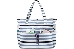 LEDAOU Bolsa de playa grande con cremallera para mujer, impermeable, bolsa de transporte, bolsa de transporte a prueba de arena con cremallera, piscina, fitness, bolsa de viaje familiar