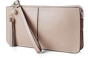 befen Tassel Wristlet Bag, Multifunction Zipper Clutch Cell Phone Purse Wallet Genuine Leather Ladies Phone Pouch Handbag with Wrist Strap & Card Slots