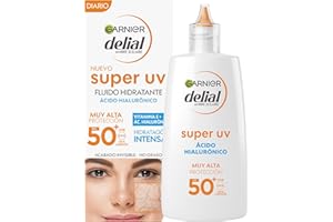 Garnier Delial Super UV Fluido Hidratante con [Ácido Hialurónico + Vitamina E]. Muy Alta Protección FPS 50+. Textura invisible. Sin picor en los ojos. No pegajoso, no graso e hipoalergénico. 40 ml
