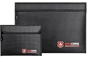 XOCOME Set di 2 custodie ignifughe impermeabili e ignifughe, per documenti, passaporto, banconote e oggetti di valore (nero)