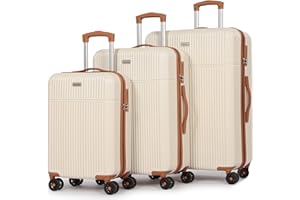 H.YEED Luggage Sets Suitcase Carry On Hand Cabin ABS Hard Shell 4 Double Spinning Wheels TSA Lock Small/Medium/Large Luggage Suitcase - 3 Piece Set (20"/24"/28") (White, 3 Pcs Set (20" 24" 28"))